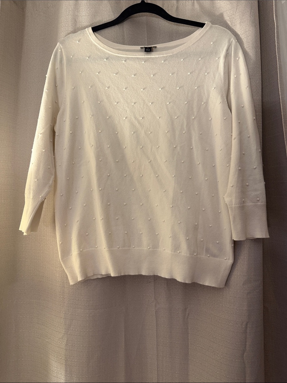 Ann Taylor Factory Cream Dot-Textured Scoop Neck Sweater